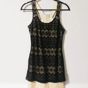 Sequin Hearts Black Tan Lace Dress‎